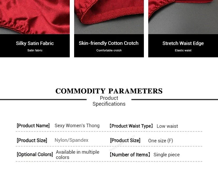 Sexy Silk Satin Thongs Hollow Out Fashion Solid Color Panties Cotton Crotch Low Waist Breathable Pure Color Women's Underwear