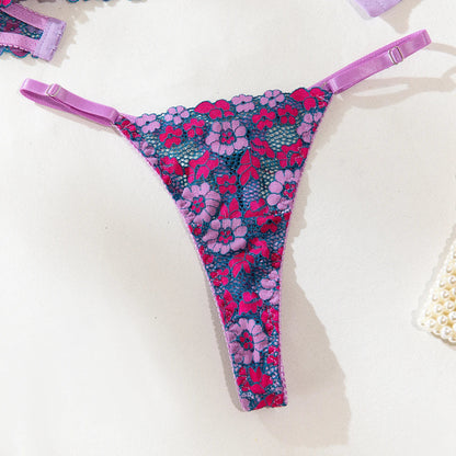 Aesthetic Floral Erotic Lingerie Set with Multi-color Lace Deluxe Comfortable Underwear with Thong