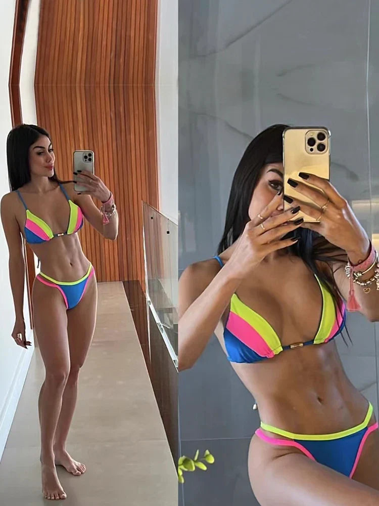 RUOTONGSEPT 2023 Sexy Spliced Swimsuit Women Swimwear Tiger Stripe Print Micro Bikini Set Brazilian Biquinis Beach Bathing Suit