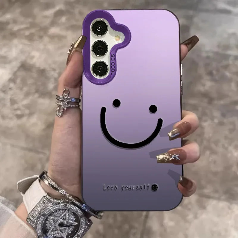 For Samsung Galaxy S25 S24 S23 Ultra S22 Plus S21 FE Case Color Silver Smile Cheeks Cover For A56 A55 A54 A53 A36 A25 A24 Funda