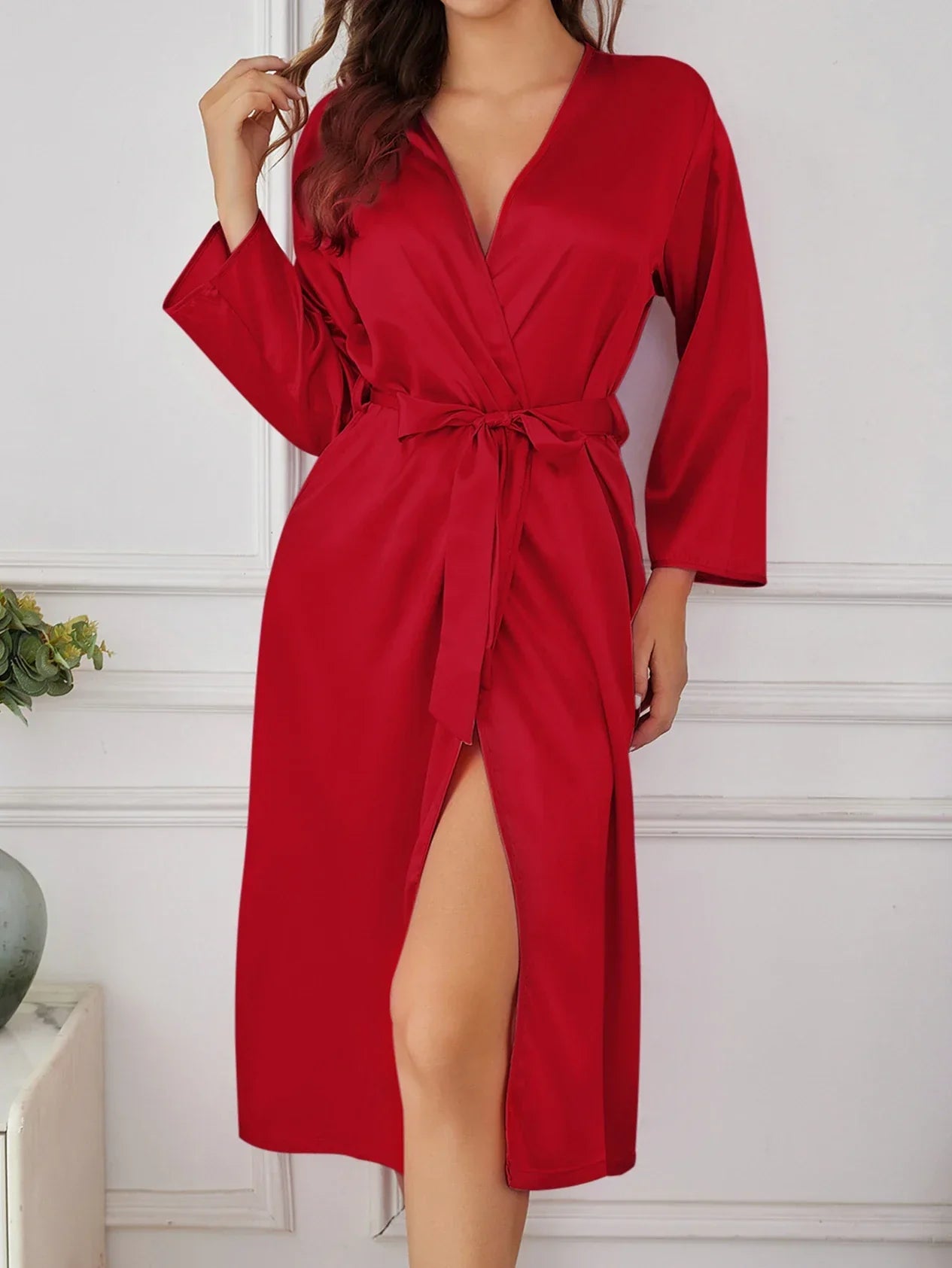 Solid Color Thin Long Sleeve Nightgown Women Summer Homewear Outerwear Draping Soft Casual Loungewear Multi Color Options