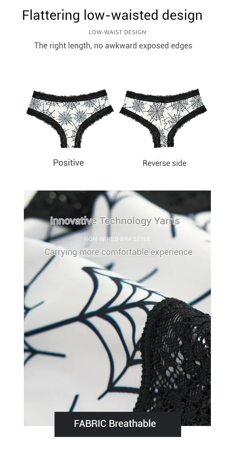 2Pc Set Lingerie Woman Sexy Underwear Lace Female Underwear Ghost Bat Butterfly Gothic Style Breathable Panties For Women