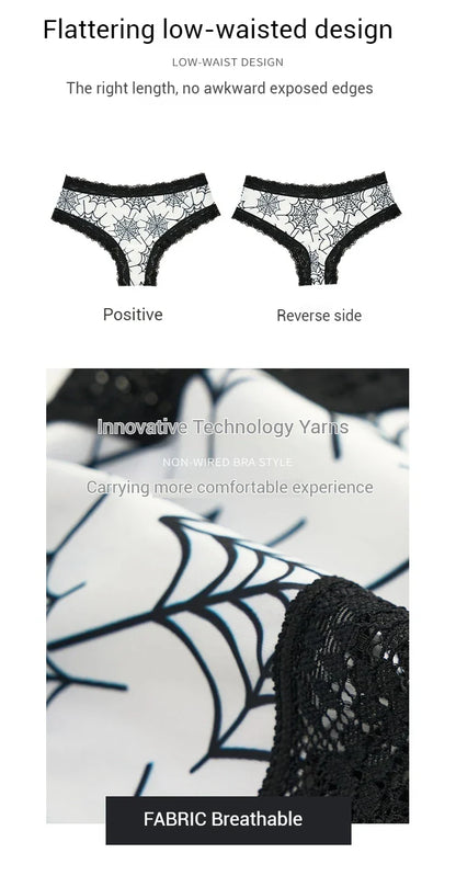 2Pc Set Lingerie Woman Sexy Underwear Lace Female Underwear Ghost Bat Butterfly Gothic Style Breathable Panties For Women