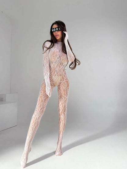 Teddy Crotchless Bodysuits Sexy Lingerie Women Fishnet Hollow Open Bra Underwear Erotic Apparel Black Bodysuit & Lace Stockings