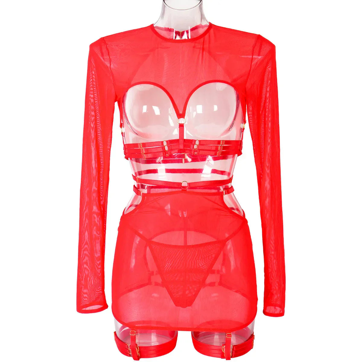 Diccvicc Long Sleeve Lingerie Sexy Sheer Mesh Porn Top Crotchless Skirt Naked Bandage Women Underwear Uncensored Erotic Costume