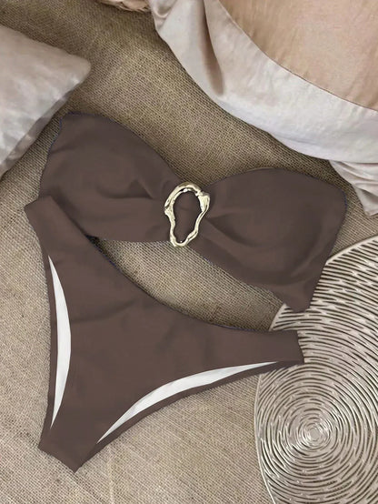 "2025 Sexy Bandeau Push-Up Bikini Set - Brazilian Thong Swimwear for Women"