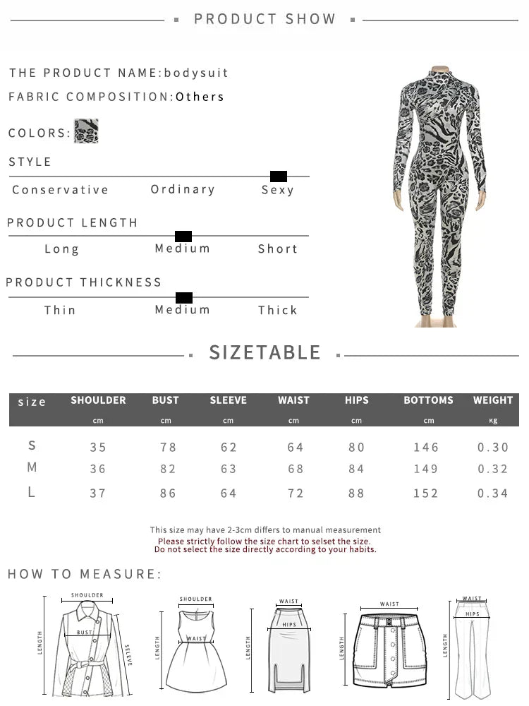 Sisterlinda Fitness Jumpsuit Women Sexy Zip Leopard Print Full Sleeve Streetwear Activity Workout Casual Tight Stretch Overalls