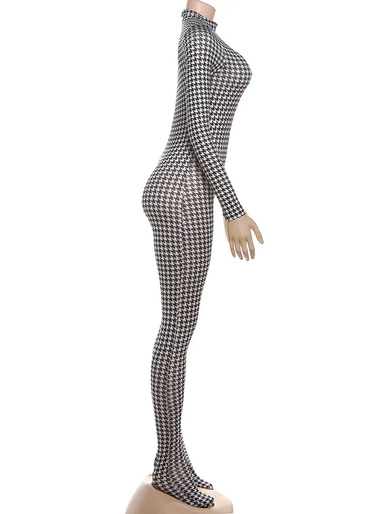 Weird Puss Sexy Foot Jumpsuit Women Snake Print Autumn Trend o-Neck Full Sleeve Stretch Skinny Street Clubwear Zip Slim Overalls