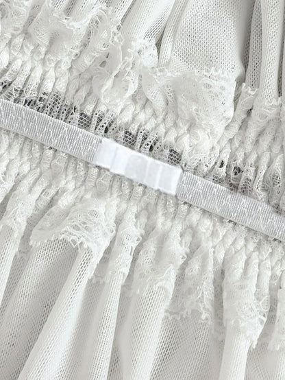 Sexy Lace Splicing Mesh Halter Deep V Backless Lingerie Nightgown for Women All-Season Homewear Comfortable Women's Dress
