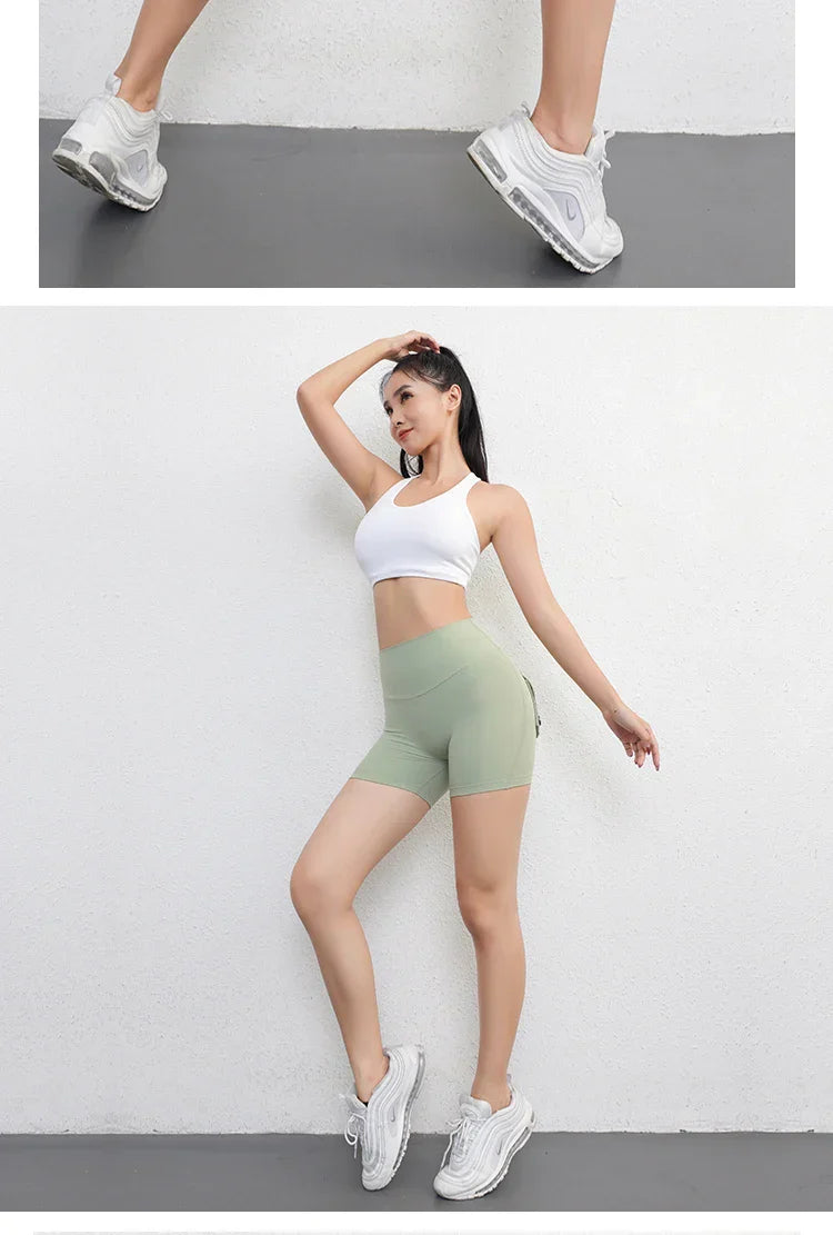 Peach Butt Fitness Shorts Women's Exercise Three-Quarter Pants Cargo Air Dry Pocket Yoga Tight Lift Summer