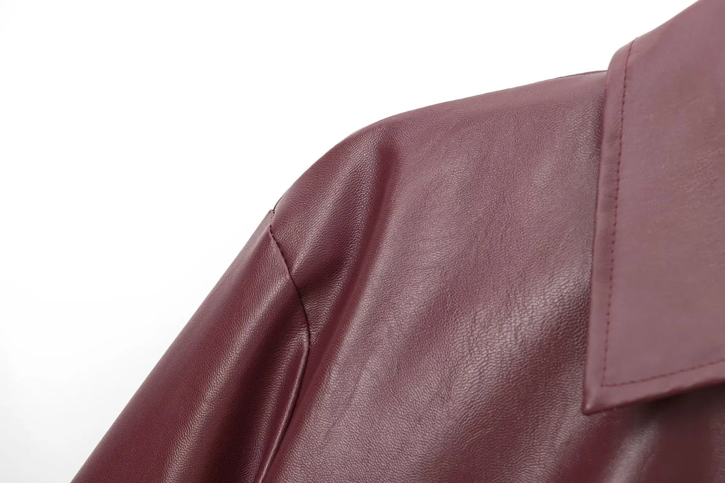 HH Wine Red Faux Leather Jakcet Fashion Outerwear Thicken Zipper Lapel Pu Coats Autumn Winter Streetwear Ladies Tops Women