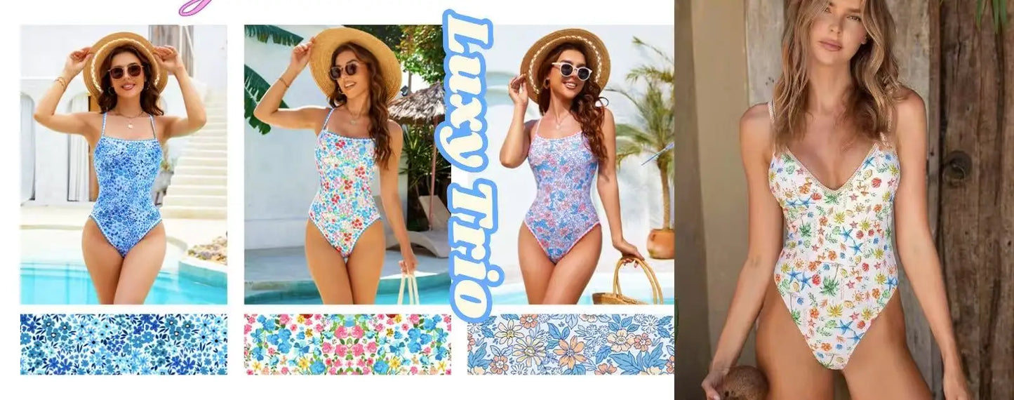 European and American Fashion Women's Water Sports Beach Outdoor Full-Body Print One-Piece Swimsuit for Women
