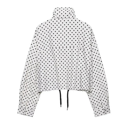 Polka Dot Print Short Coats Women's High Street Long Sleeve Jackets for Women 2025 Elegant Office Ladies Casual Outerwear