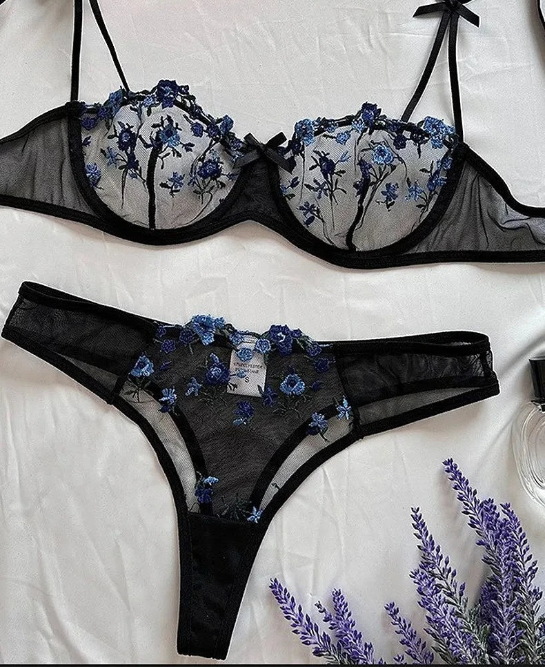 New Sexy Lace Floral Lingerie Set Women's Underwear Transparent Bra Party Sets Lace Lingerie Bra Set Underwear Set S-XL Size