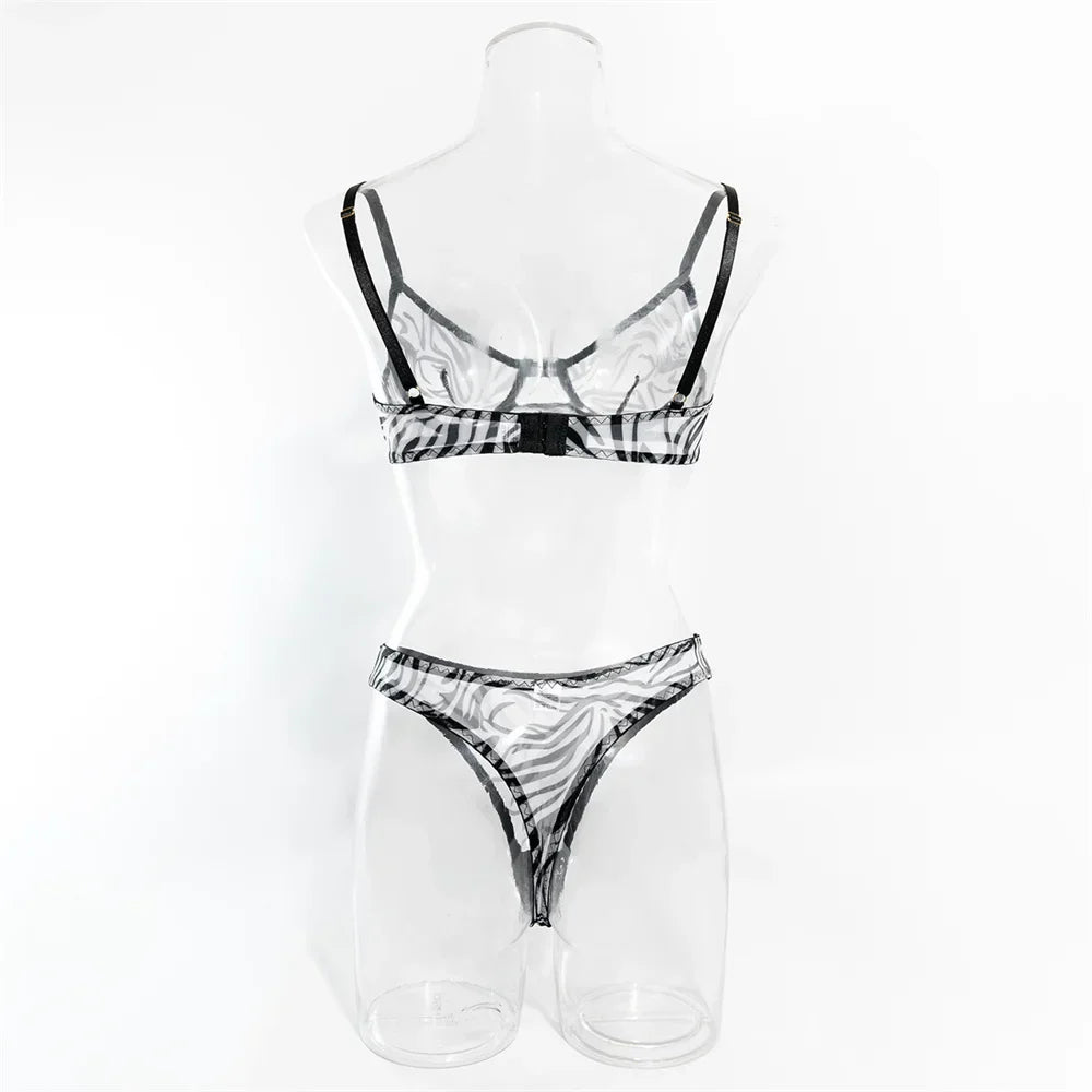 Krasapt Sexy Leopard Printing Lingerie 2Pcs Sets Ultrathin Mesh Transparent Bras And Panties Comfortable Intimate Undwear Set