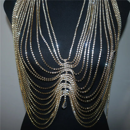 2022 New Crystal Tassel Drop Pendant Top Body Chain Bra for Women Luxury Rhinestone Body Bralette Chest Chain Bikini Jewelry