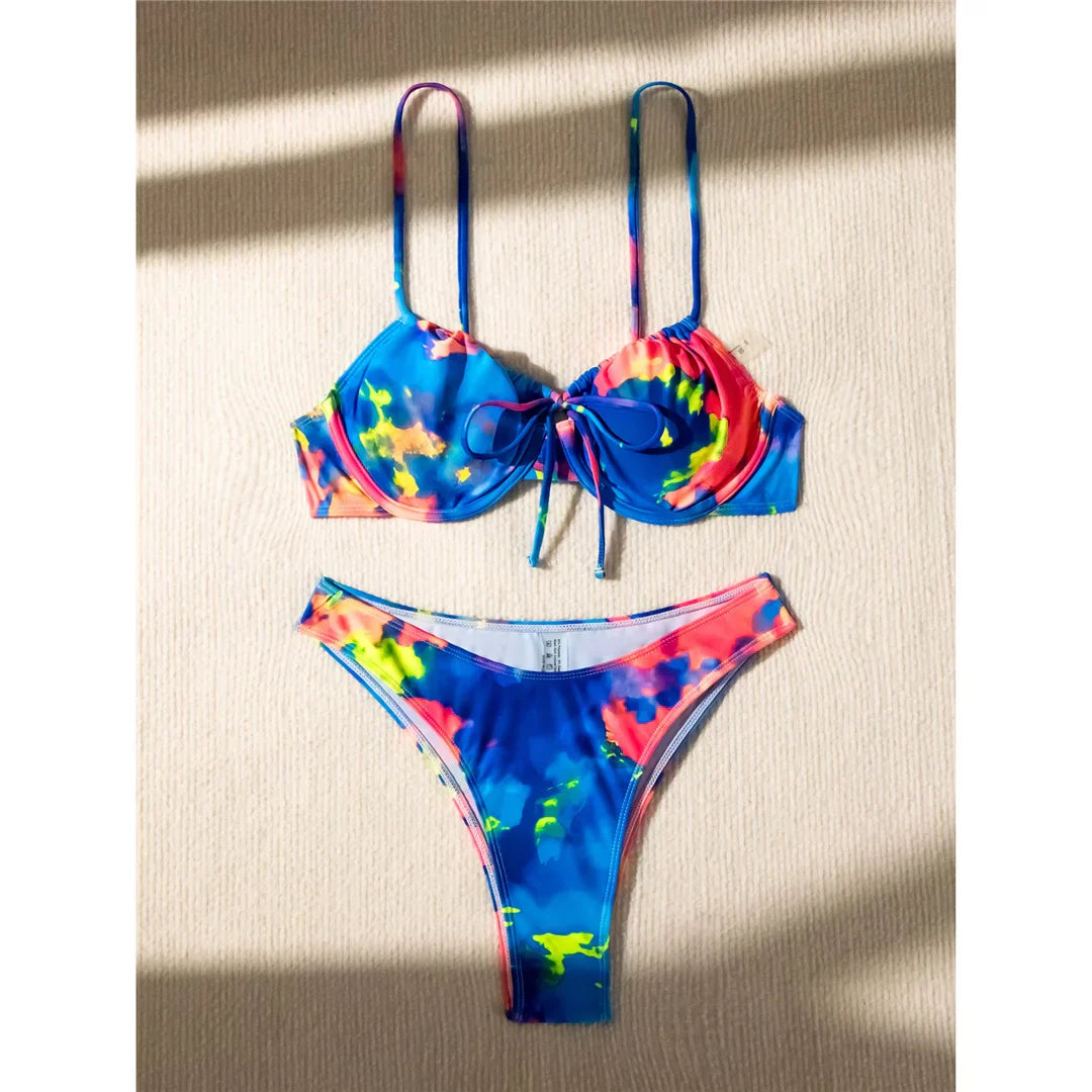 Colorful Printed Underwired Brazilian Bikini Female Swimsuit Women Swimwear Two-pieces Bikini set Bather Bathing Suit Swim V5340