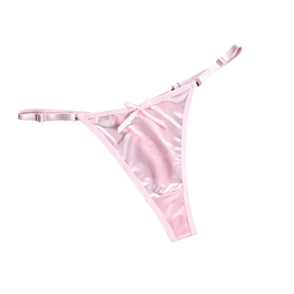 Sexy Women's Satin Soft G-Strings Thongs T-Panties Low Waist Bow Briefs Shorts Comfortable Female Underwear Трусы Женские