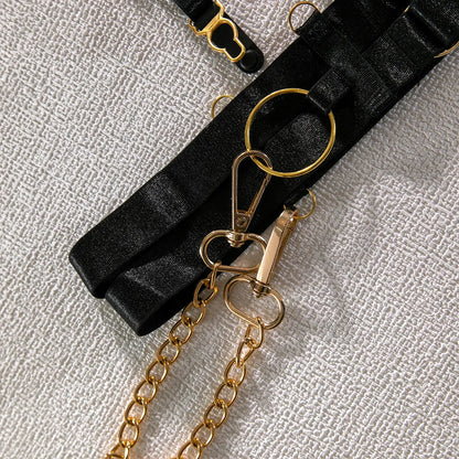 Fancy Metal Chain Sexy Lingerie 5Pcs Sets Luxury Hollow Out Bras And Panties Garters Underweat Suit Sensual Erotic Intimate Set