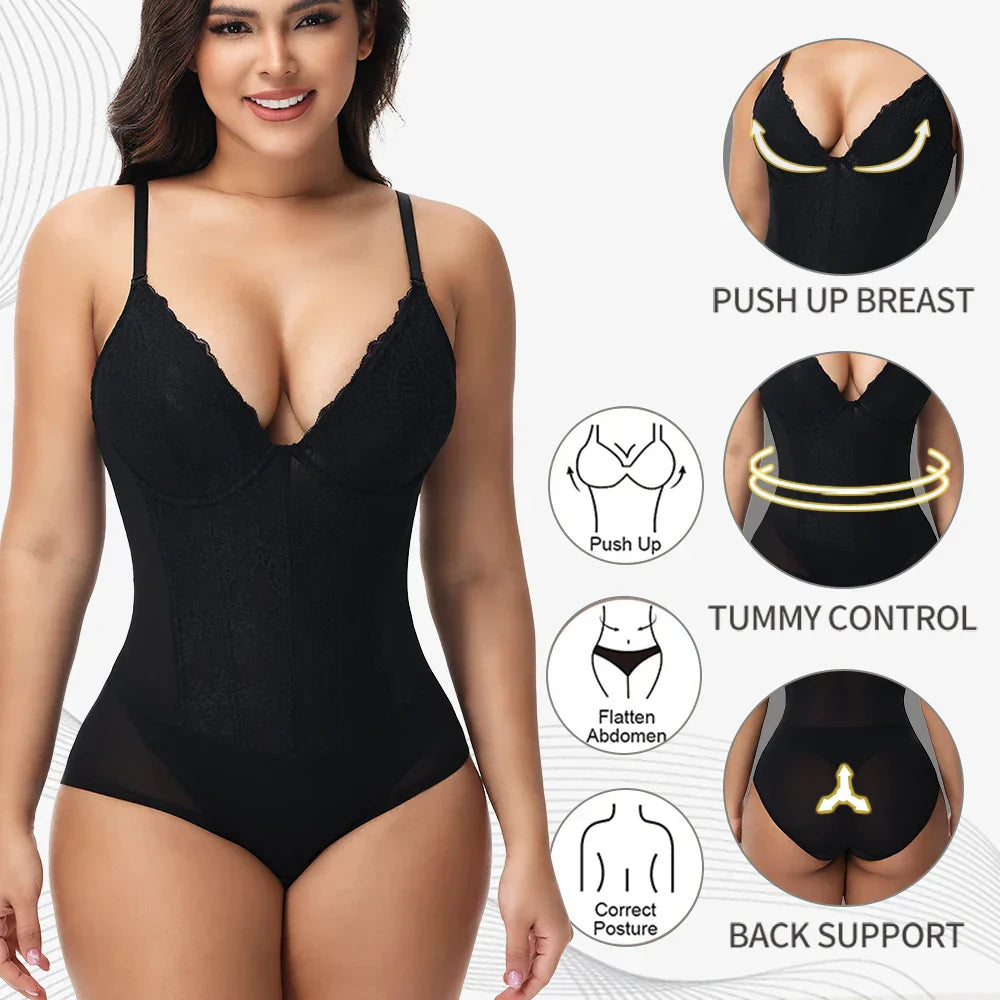 Lace Bodysuit for Women Tummy Control Shapewear Sleeveless Tops V-Neck Backless Slim Camisole Jumpsuit Shaper Party Wear Fashion