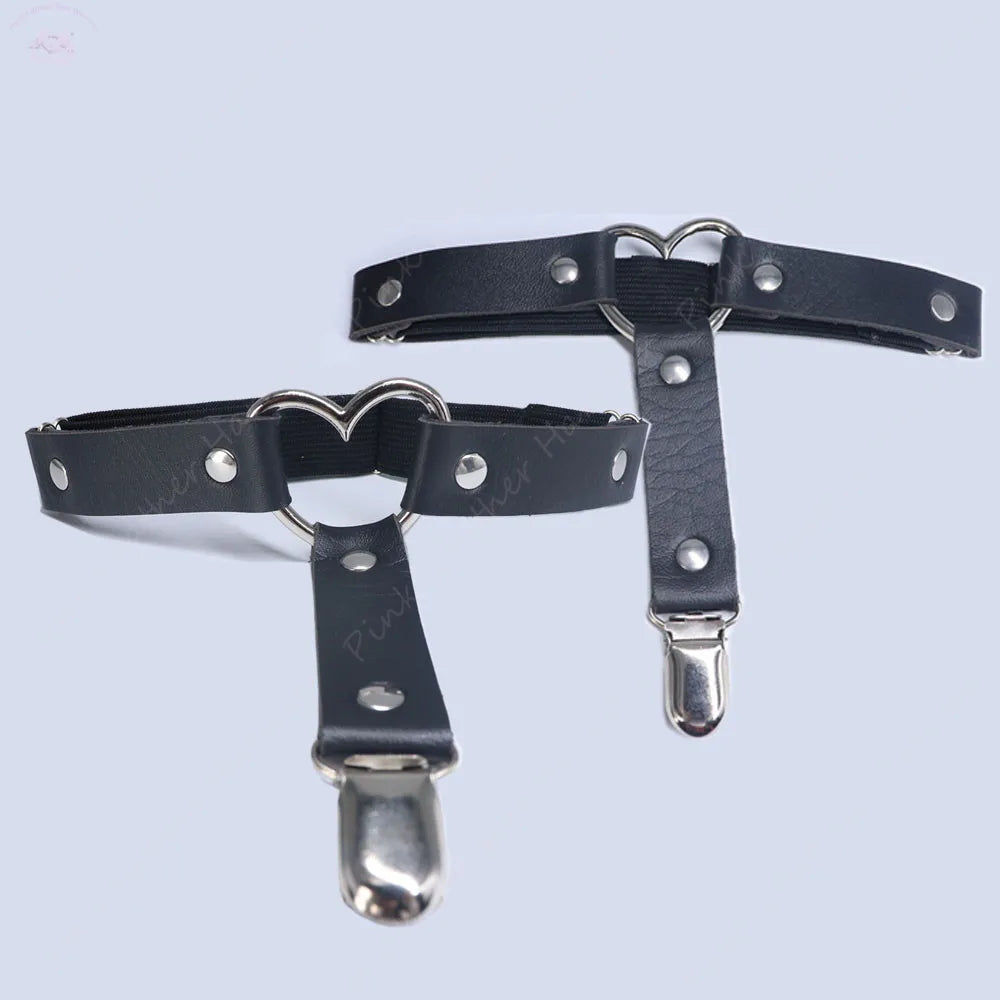 Punk Metal Tassel Pendant Pink PU Leather Choker Collar Sexy Spiked Neck Strap Clavicle Men Necklaces for Women Gothic Jewelry