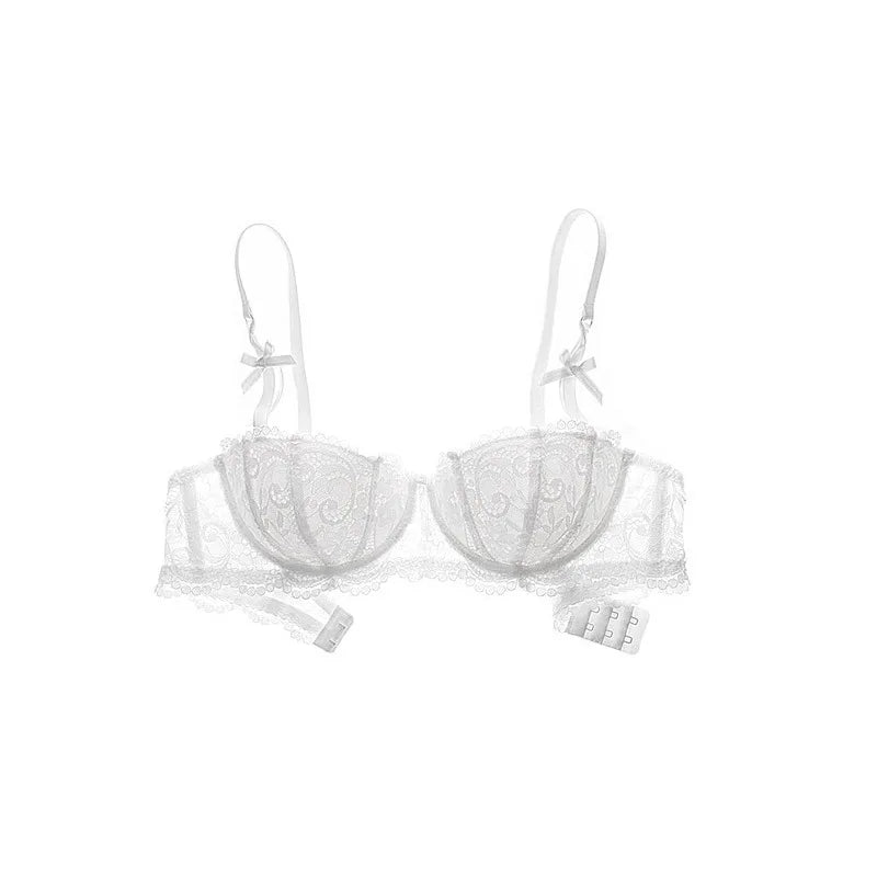 French Girl Lingerie Red Thin Hollowed Half Cup Bra Set  Sexy Tushy Xmas Gift Her Desire Temptation Lace Hip Out Holiday Season