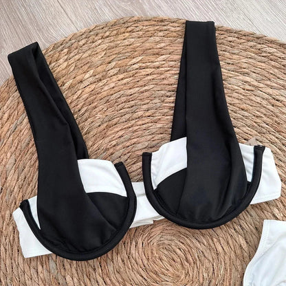 2025 Solid Thong Brazilian Bikinis Swimwear Women Swimsuit  Black White Bikini Set Bathing Suit Female Summer Beach Wear Biquini
