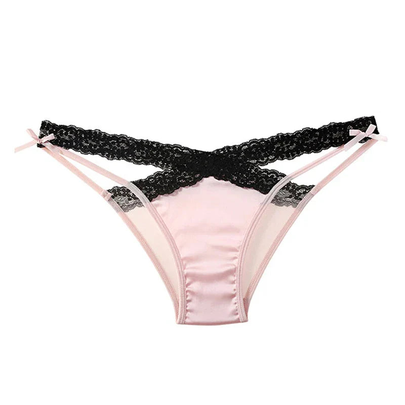 CINOON Women Sexy Lingerie G String Lace Panties Femal Low-waist Cross Bandage Transparent Temptation Underwear Comfort Intimate