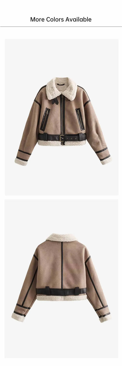 2024 Autumn/Winter New Product Casual Women's Wear Flip Collar Fur Integrated Loose and Versatile Short Jacket Coat
