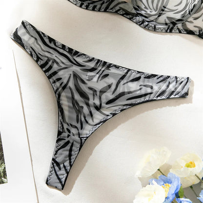 Krasapt Sexy Leopard Printing Lingerie 2Pcs Sets Ultrathin Mesh Transparent Bras And Panties Comfortable Intimate Undwear Set