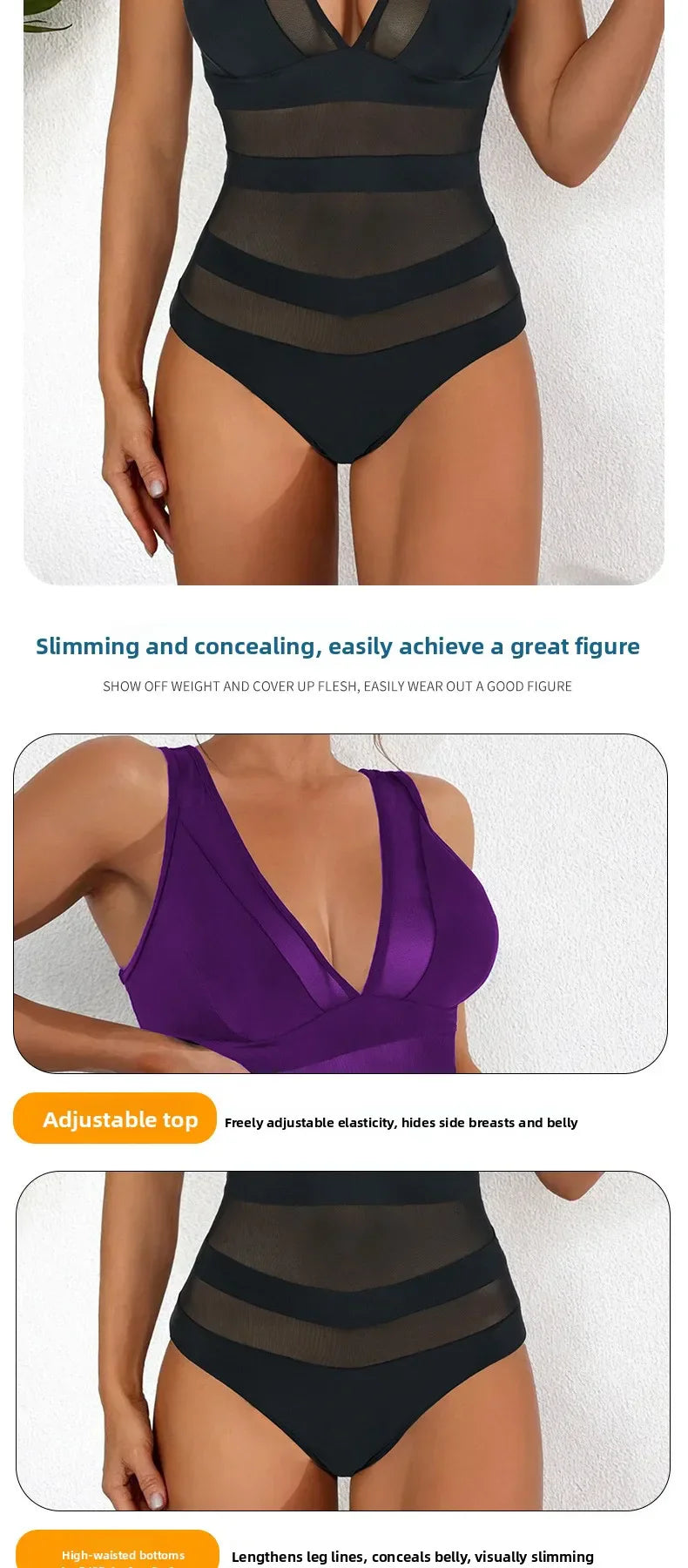Sexy V-Neck One-Piece Swimsuit Quick-Dry with Chest Pad No Steel Support Triangle Monokini Swimwear for Women Adult Pure Color