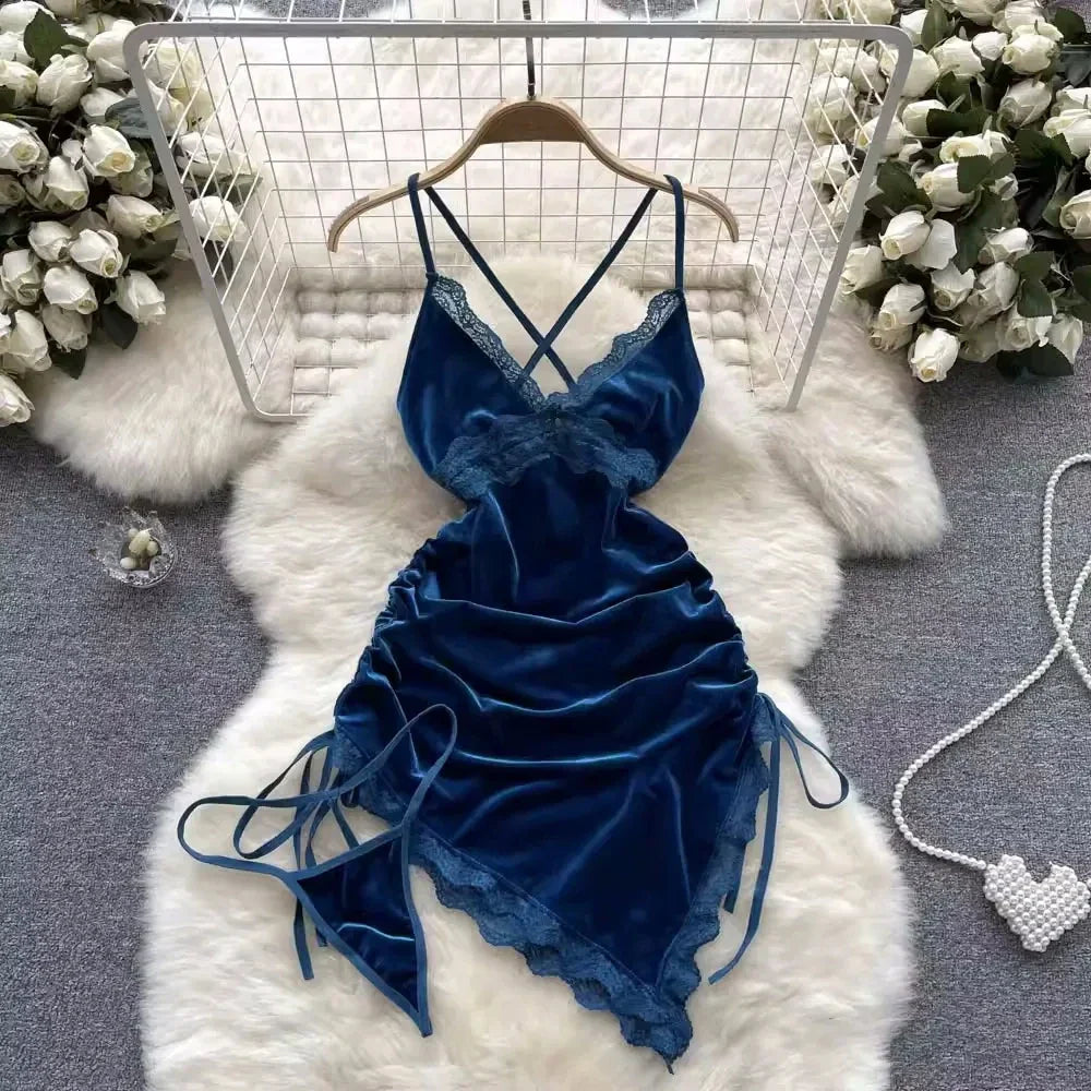 Sexy Lace Gauze Patchwork Strap Bodysuit Hollow Sleeveless Slim backless Women Erotic Lingerie Hotsweet Bow Night Maid Cosplay