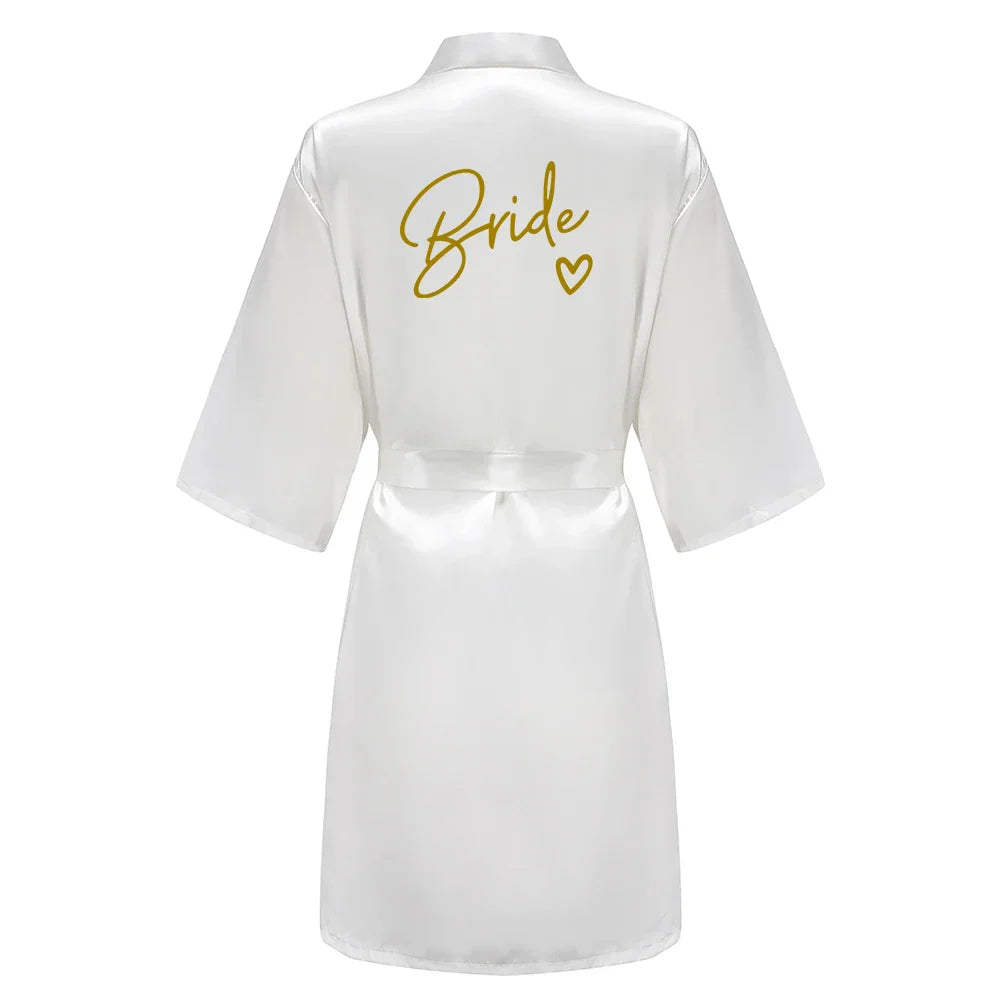 Wedding Party Team Bride Robe With Black Letters Kimono Satin Pajamas Bridesmaid Bathrobe SP003