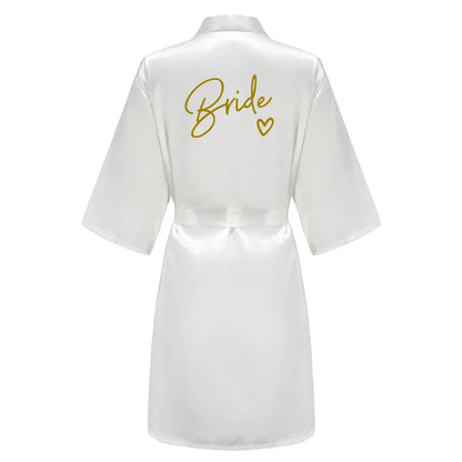 Wedding Party Team Bride Robe With Black Letters Kimono Satin Pajamas Bridesmaid Bathrobe SP003