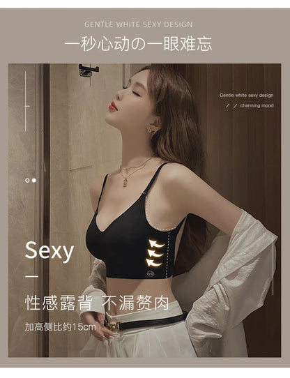Sexy Large Backless U-shaped Beautiful Back Sling Underwear Women's Thin Section Seamless Small Chest Gathered Strapless Bra