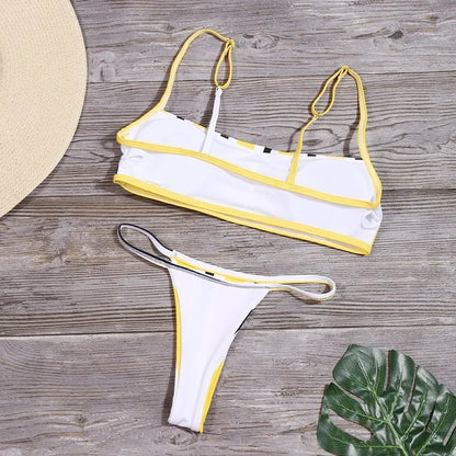 2025 Women Bikini Set Striped Split Swimsuit Low Waist Swimwear Women Biquini 2-Pieces Bathers Brazilian Swimming Suits
