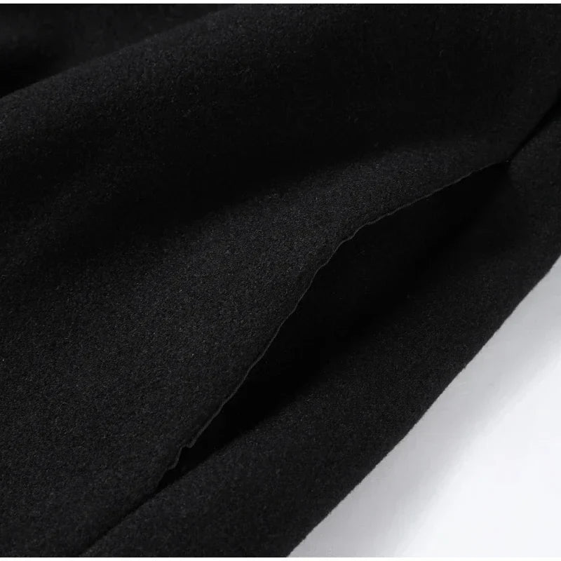 Urban Black Woolen Blend Coats Women Stand Collar Single-breasted Long Sleeve Thick Warm Jacket 2025 Autumn Winter Lady Outwear