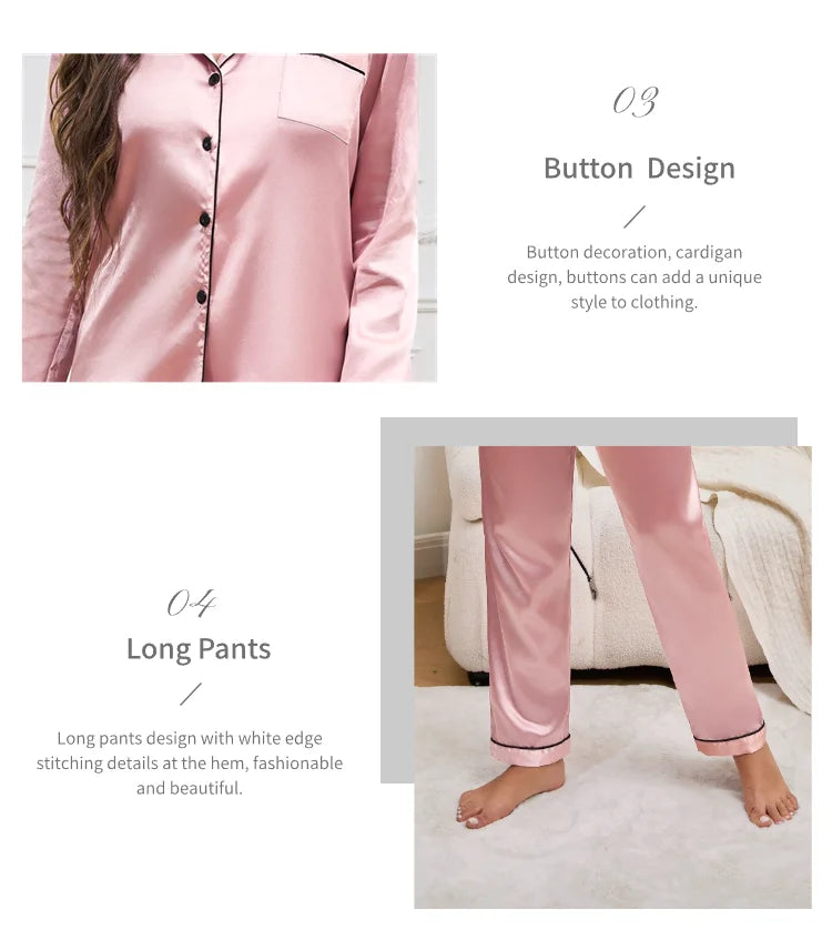 Women's Pajama Set Silk Sleepwear Suit Loungewear Pj Set Satin Long Sleeve Tops With Pants 2 Pieces Pjs Pajamas for Women Pyjama