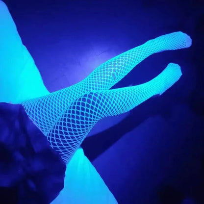 Night Fluorescent Women's Long Socks Fishnet Body Stockings Curve Lingerie Mesh Fabric High Waist Sex Tights Sexy Bodysuits