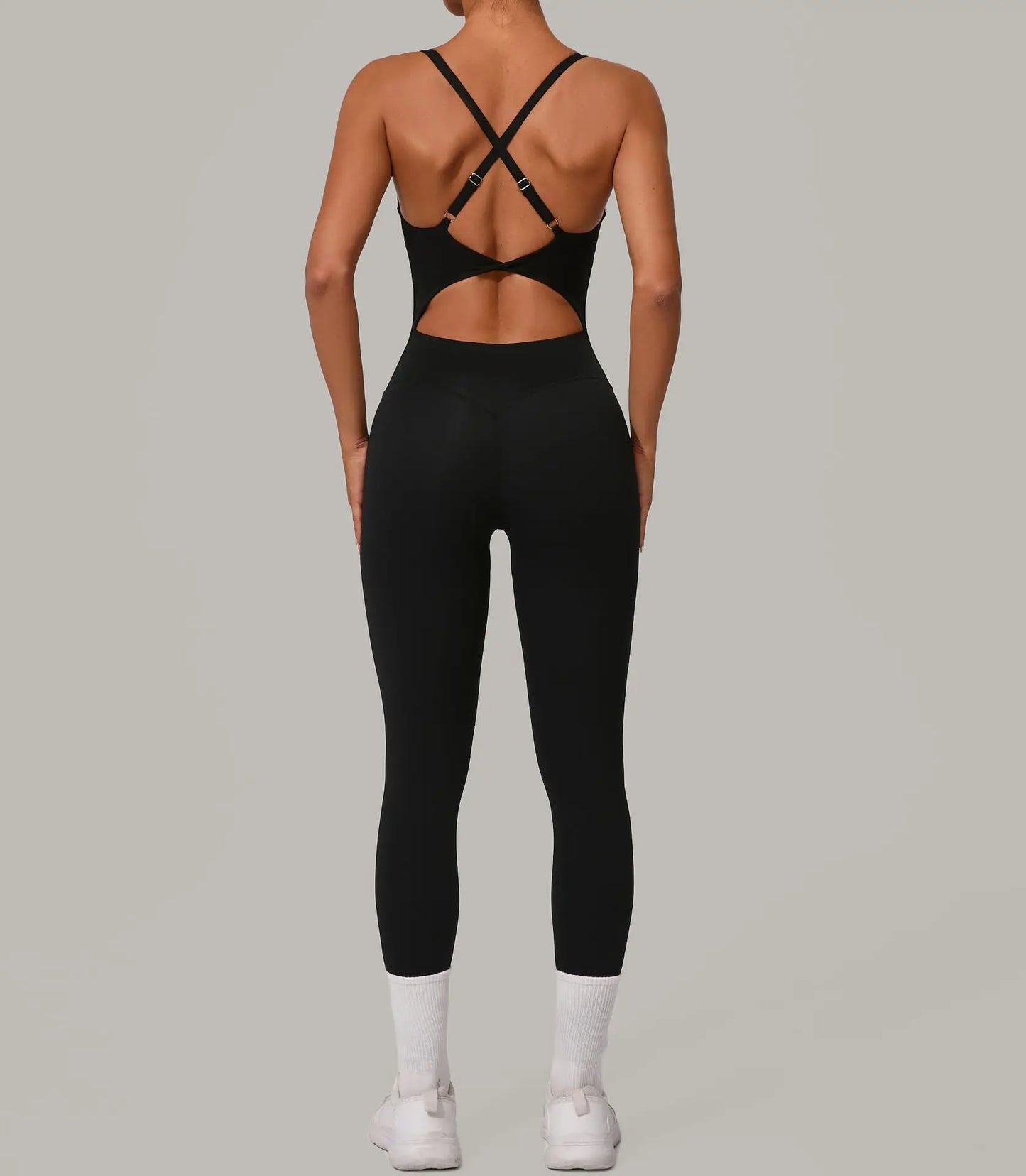 Sexy Hollow Cross Backless Sporty Tight Jumpsuit Woman Sportswear Summer One Pieces Outfit Gym Fitness Overalls Yoga Jump Suit