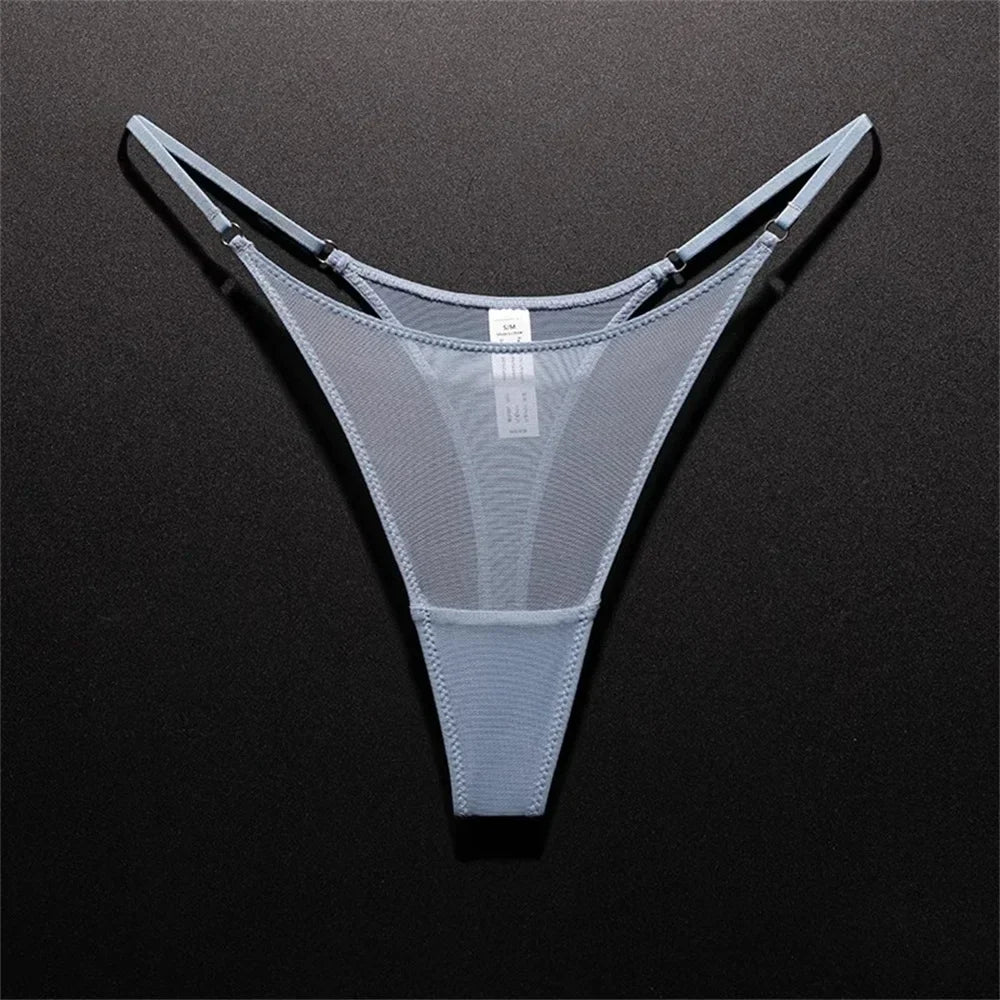 High Slit Women Seamless Thong Ultra-thin Mesh Sexy Underwear Transparent Gauze Sports Fitness G-string Plus Size