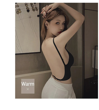 Sexy Large Backless U-shaped Beautiful Back Sling Underwear Women's Thin Section Seamless Small Chest Gathered Strapless Bra