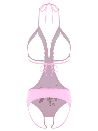 Adult Women Sheer Mesh Teddies Breast Hollow Out Opening Butt Flaunting Bodysuits Leotard for Exotic Dating Role Play Nightwear