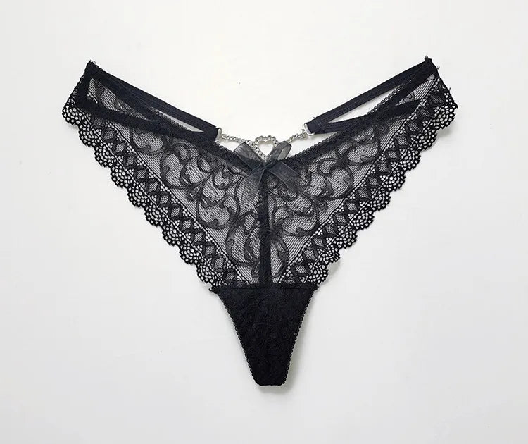 Hot Sexy Women Panties Lace Metal Chain G String Girls Briefs Mesh Hollow Out Thong Erotic Underwear Low Waist Female Intimates