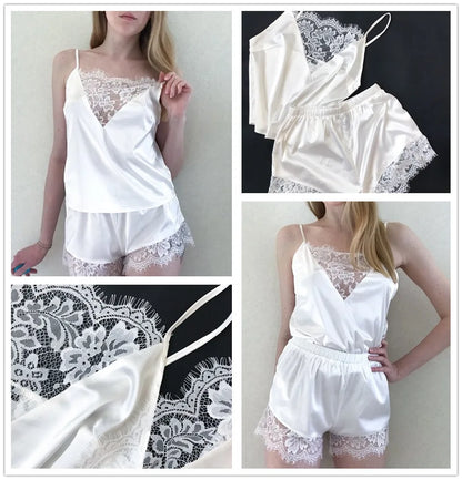 New Europe and the United States home pajamas two sets Sexy sling pajamas set Lace lace short pajamas set