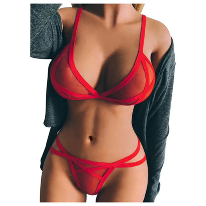 Women Sexy Lingerie Corset Solid Erotic Mesh Transparent Bra Panty Lingerie Underwear Set Lenceria Erotica Mujer Sexi Babydoll