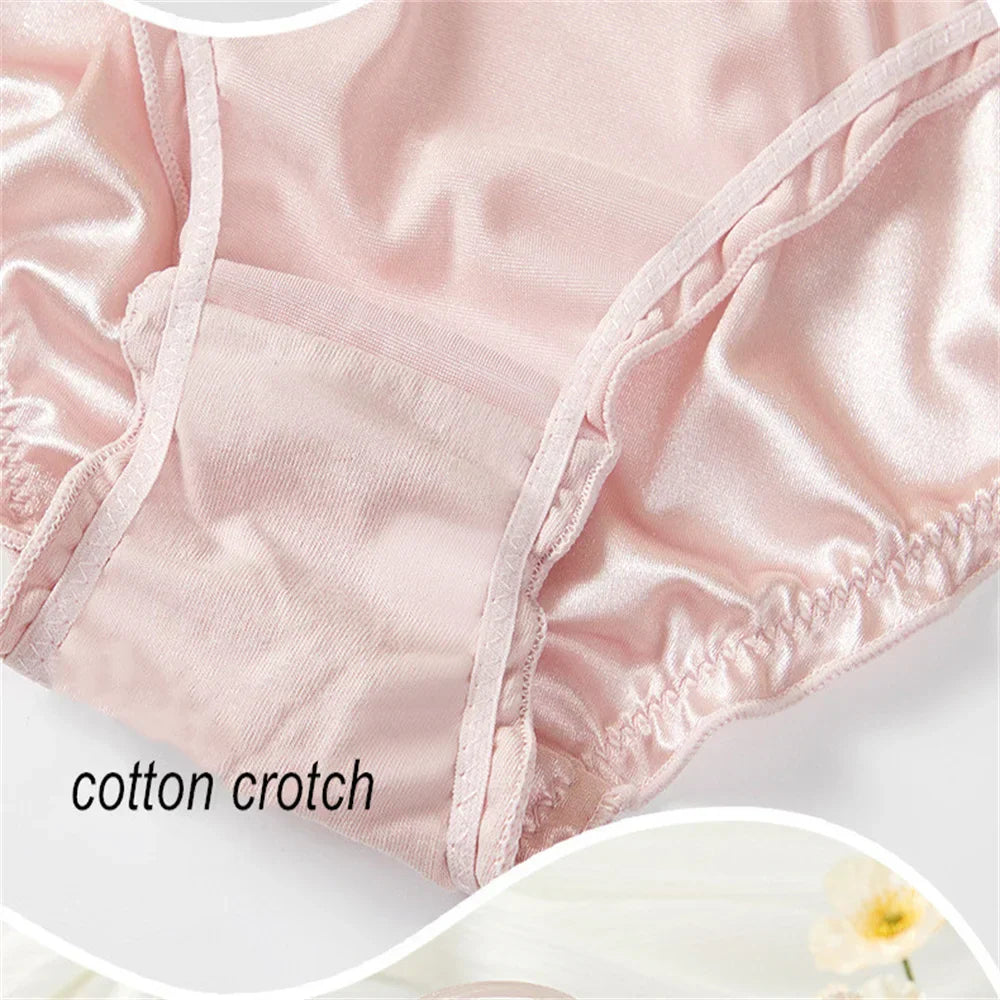 Ladies Frill Trim Satin Ice Silk Seamless No Show Underwear Invisible Briefs Plus Size Women's Panties S/M/L/XL