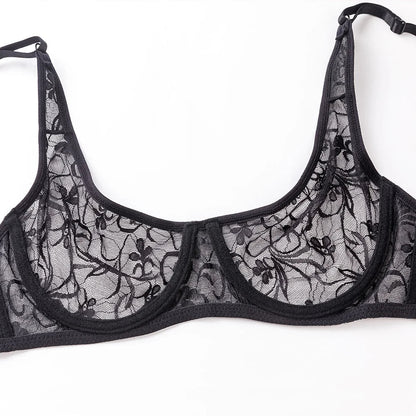 Plus Size Sexy Lace Bras For Women Underwired BH Hollow Out Bra Bralette Womens Underwear Delicate Embroidery Lingerie Brassiere