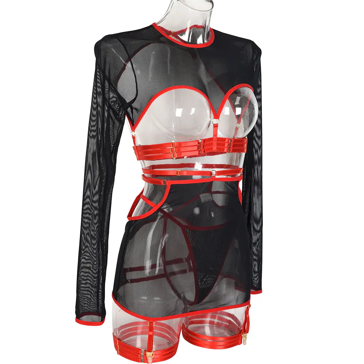 Diccvicc Long Sleeve Lingerie Sexy Sheer Mesh Porn Top Crotchless Skirt Naked Bandage Women Underwear Uncensored Erotic Costume