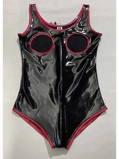 S-5XL Sleeveless Wet Look PVC Catsuit Shiny PU Leather Zipper Open Crotch Bodysuit Hollow Out Swimsuit Tights Sexy Body Teddies